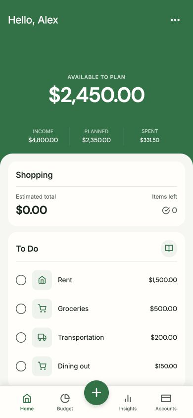FinancierOne home with fictional demo balances